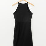 Black Racerback Ribbed Knit Drawstring Bodycon Dress