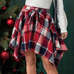 Women'S Plaid Print Asymmetrical Hem Skirt, Casual High Waist Short Skirt for Fall & Winter, Women'S Bottoms for Daily Wear