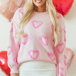 Pink Heart Shape Bubble Sleeve Baggy Sweater