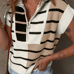 Black Stripe Colorblock Quarter Zip Collar Sweater Vest