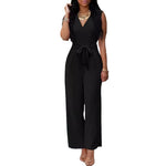 Women's V-neck Wide-leg Sleeveless Belt Jumpsuit