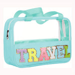 Mint Green TRAVEL Chenille Letter Clear PVC Makeup Bag