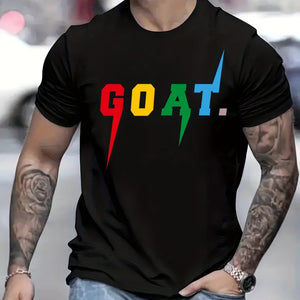 GOAT Patterned Printed Men's Comfortable And Chic T-shirt, Patterned T-shirt For Men's Summer Outdoor Clothing, Men's Clothing, Men's Tops, Men's Gifts