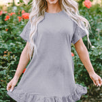 Light Grey Lace Floral Patchwork Ruffled T-shirt Dress