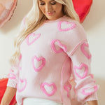 Pink Heart Shape Bubble Sleeve Baggy Sweater