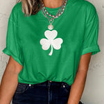 Bright Green Embroidered Clover Pattern St Patrick Tee