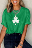 Bright Green Embroidered Clover Pattern St Patrick Tee