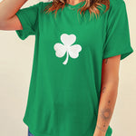 Bright Green Embroidered Clover Pattern St Patrick Tee