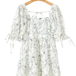 Beige Floral Print Square Neck Shirred Back Puff Sleeve Mini Dress