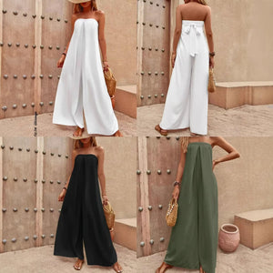 Casual Tube Top Jumpsuit Solid Color