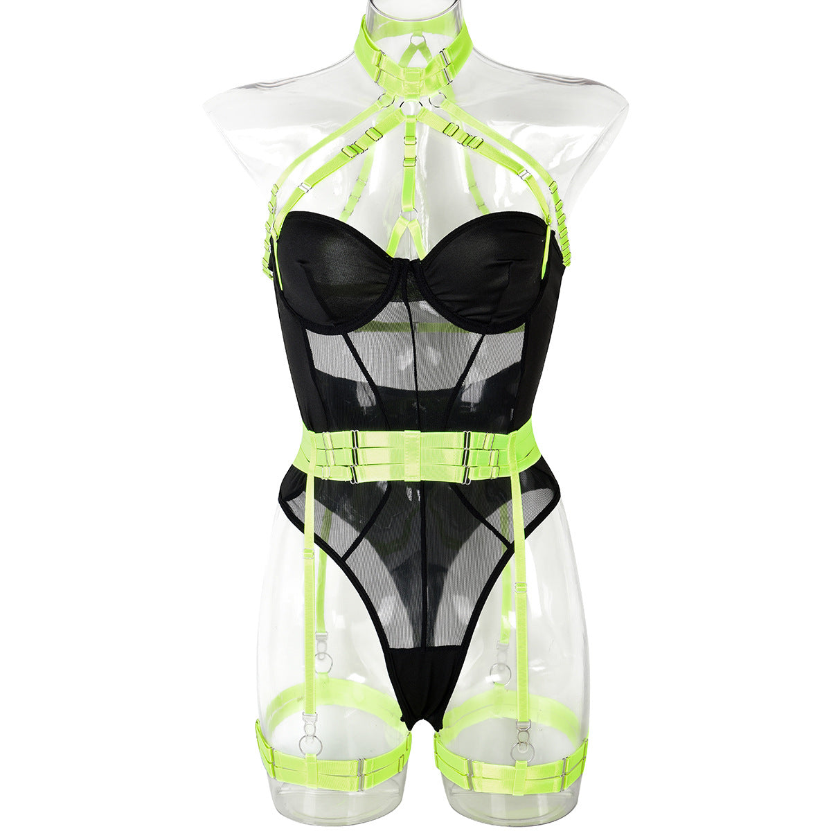 Jumpsuit Mesh Strap Stitching Heavy Craft Neck Sling Leg Ring