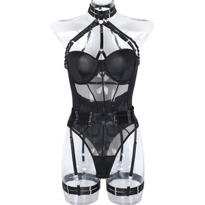 Jumpsuit Mesh Strap Stitching Heavy Craft Neck Sling Leg Ring