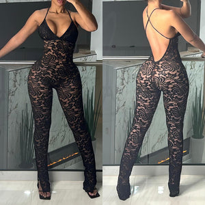 Women's Lace See-through Tight Jumpsuit