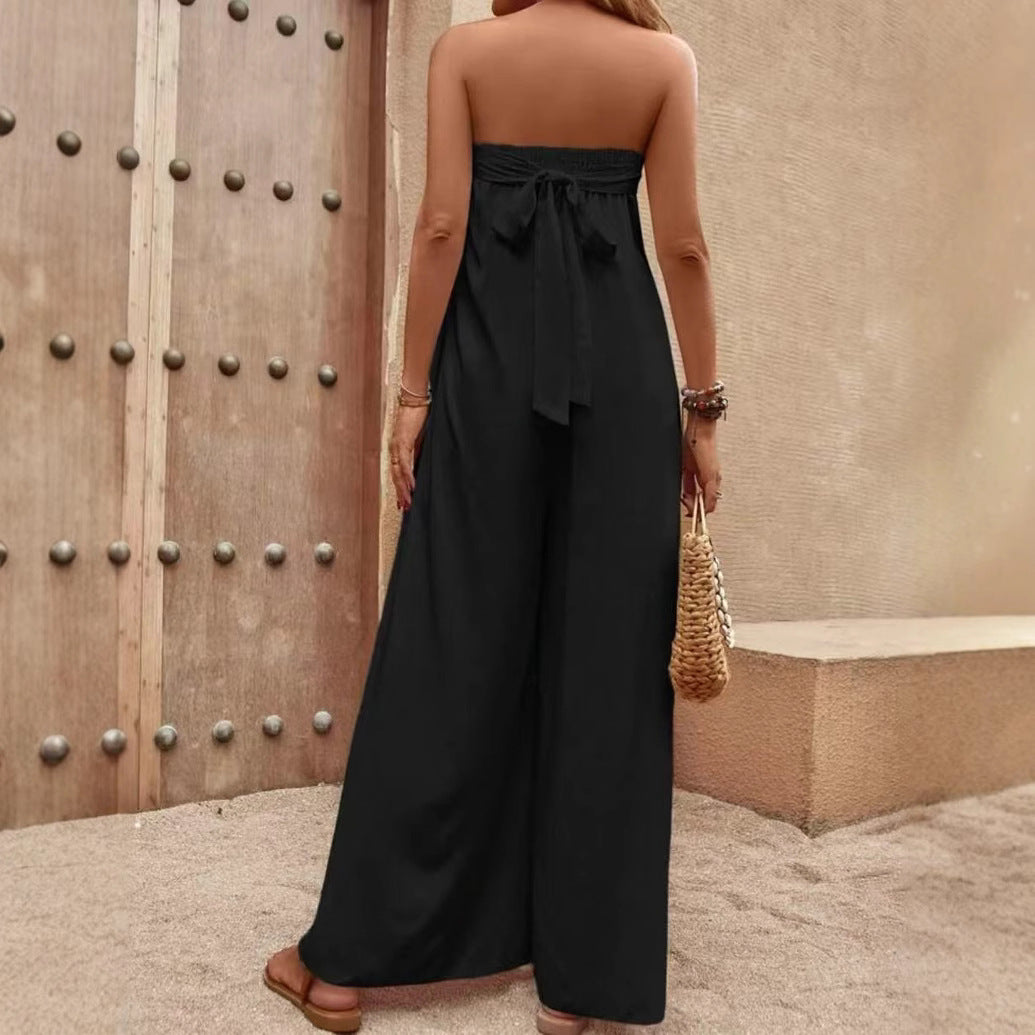 Casual Tube Top Jumpsuit Solid Color