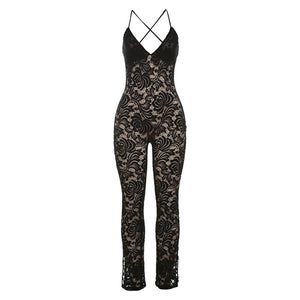 Women's Lace See-through Tight Jumpsuit