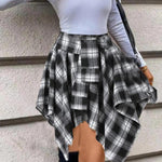 Women'S Plaid Print Asymmetrical Hem Skirt, Casual High Waist Short Skirt for Fall & Winter, Women'S Bottoms for Daily Wear