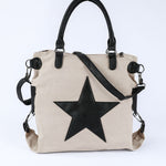 Beige Casual Five-pointed Star Canvas Tote Bag