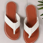 White Braided Strap PU Leather Flip Flop