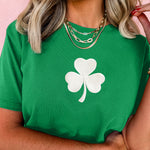 Bright Green Embroidered Clover Pattern St Patrick Tee