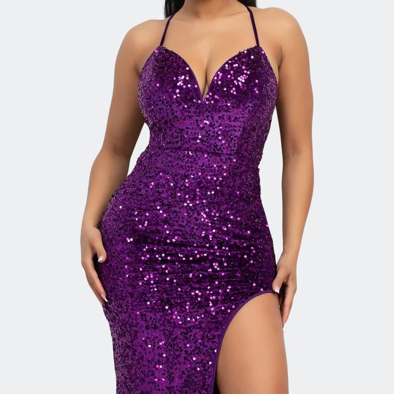 Sandie Sequin-Studded Sweetheart Neckline Sleeveless Dress Fit Formal Comfortable Party Polyester