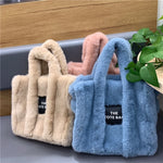 Winter Woolen Faux Fur Teddy Curl Plush the Tote Bag Retro Large Capacity Handbag Simple Shoulder Designer Women Black Handbag