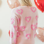 Pink Heart Shape Bubble Sleeve Baggy Sweater