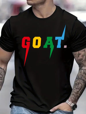 GOAT Patterned Printed Men's Comfortable And Chic T-shirt, Patterned T-shirt For Men's Summer Outdoor Clothing, Men's Clothing, Men's Tops, Men's Gifts