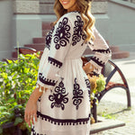 Beige Western Pattern Print Tasseled Notch V Neck Mini Dress