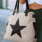 Beige Casual Five-pointed Star Canvas Tote Bag