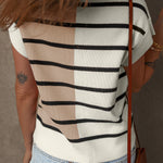 Black Stripe Colorblock Quarter Zip Collar Sweater Vest