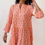 Orange Floral Print Flounce Sleeve Buttoned Front Mini Dress