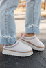 White Embroidered Sherpa Plush Thick Sole Winter Slippers