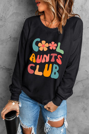 Black Floral COOL AUNTS CLUB Graphic Pullover Sweatshirt