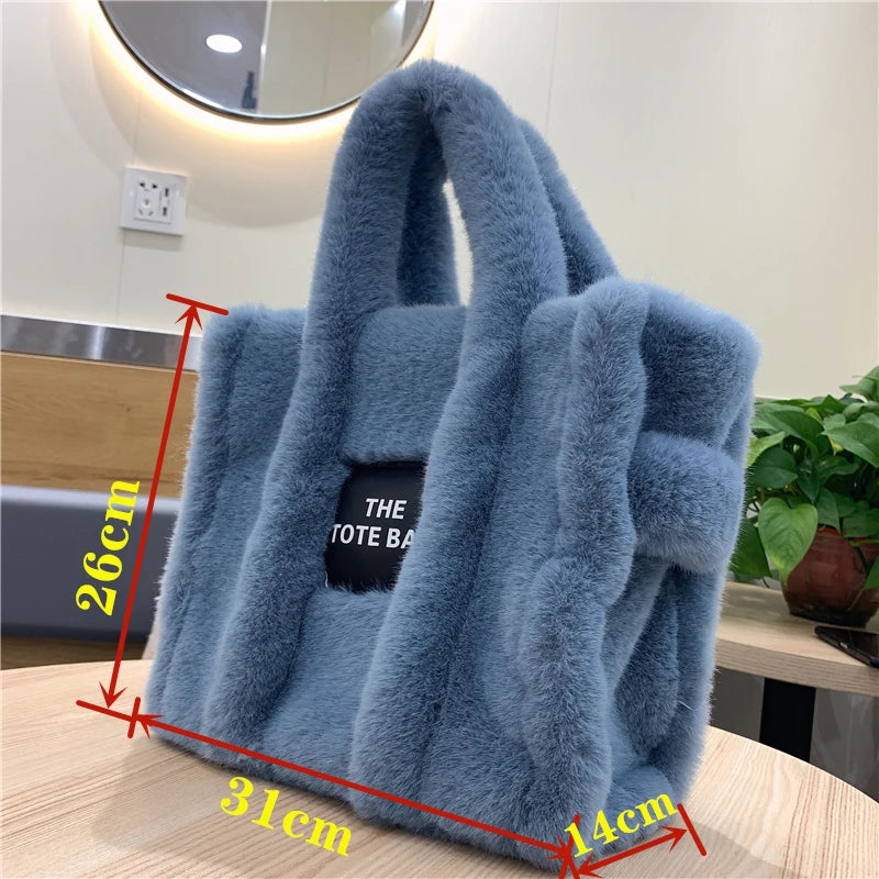 Winter Woolen Faux Fur Teddy Curl Plush the Tote Bag Retro Large Capacity Handbag Simple Shoulder Designer Women Black Handbag