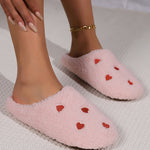 Pink Heart Shape Embroidered Slip On Plush Slippers