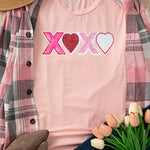 Pink Sequin Heart XOXO Patched Graphic Valentines T Shirt