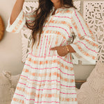 Orange Bohemian Printed Bracelet Sleeve Slit Neck Ruffled Loose Dress