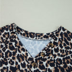 White Leopard Waffle Knit Patchwork Button V Neck Top