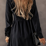 Black Elastic Cinched High Waist Long Sleeve Shirt Mini Dress