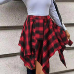 Women'S Plaid Print Asymmetrical Hem Skirt, Casual High Waist Short Skirt for Fall & Winter, Women'S Bottoms for Daily Wear