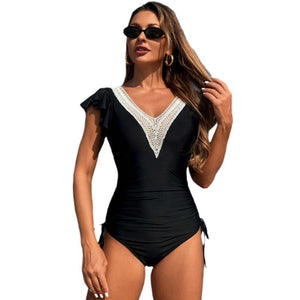 Swimsuit Women's Nylon Plain Flounced Sleeve One-piece