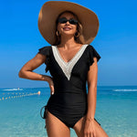 Swimsuit Women's Nylon Plain Flounced Sleeve One-piece