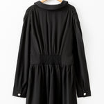 Black Elastic Cinched High Waist Long Sleeve Shirt Mini Dress