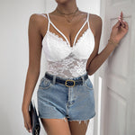 Jumpsuit White Hollow-out Lace Slim Fit Jumpsuit