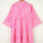 Bright Pink Leopard Printed Long Sleeve Buttoned Front Mini Dress