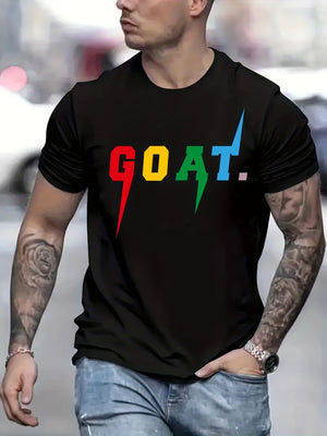 GOAT Patterned Printed Men's Comfortable And Chic T-shirt, Patterned T-shirt For Men's Summer Outdoor Clothing, Men's Clothing, Men's Tops, Men's Gifts