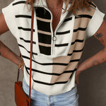 Black Stripe Colorblock Quarter Zip Collar Sweater Vest