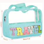 Mint Green TRAVEL Chenille Letter Clear PVC Makeup Bag