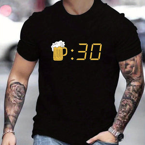 Beer Patterned Printed Men's Comfortable And Chic T-shirt, Patterned T-shirt For Men's Summer Outdoor Clothing, Men's Clothing, Men's Tops, Men's Gifts