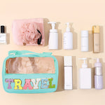 Mint Green TRAVEL Chenille Letter Clear PVC Makeup Bag